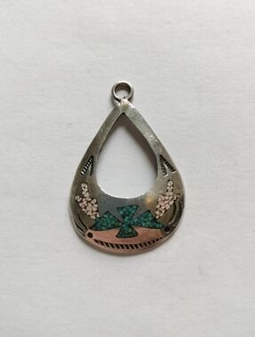 Vintage Sterling Silver Jim Bitsui Turquoise Inlay Pendant